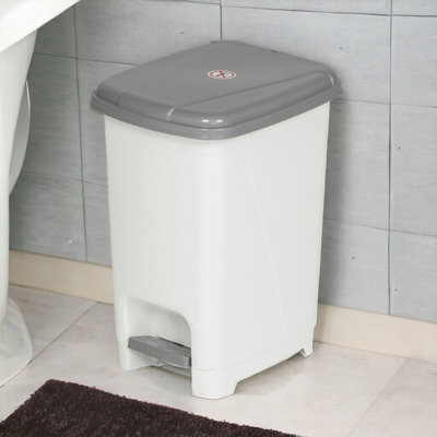 URBNLIVING Height 33cm 8L White Plastic Hands Free Pedal Bin Recycle Trash Kitchen Office Waste Basket