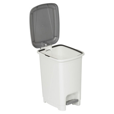 URBNLIVING Height 33cm 8L White Plastic Hands Free Pedal Bin Recycle Trash Kitchen Office Waste Basket