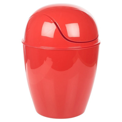 URBNLIVING Height 35cm 5L Red Plastic Swing Top Lid Bin Rubbish Trash Can Bathroom Office Under Counter