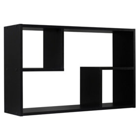 URBNLIVING Height 38cm Nyborg Rectangular Wooden Floating Wall Mounting Color Black Shelf Display Unit Book Storage