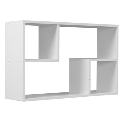 URBNLIVING Height 38cm Nyborg Rectangular Wooden Floating Wall Mounting Colour White Shelf Display Unit Book Storage