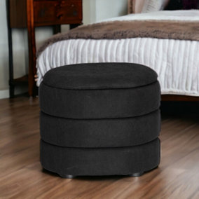 URBNLIVING Height 38cm Soft Velvet Oval Black Ottoman Storage Pouffe Footstool Dressing Vanity Chair