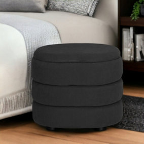 URBNLIVING Height 38cm Soft Velvet Oval Dark Grey Ottoman Storage Pouffe Footstool Dressing Vanity Chair