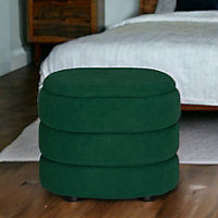 URBNLIVING Height 38cm Soft Velvet Oval Green Ottoman Storage Pouffe Footstool Dressing Vanity Chair