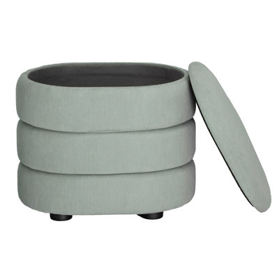 URBNLIVING Height 38cm Soft Velvet Oval Light Grey Ottoman Storage 