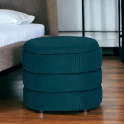 URBNLIVING Height 38cm Soft Velvet Oval Teal Blue Ottoman Storage