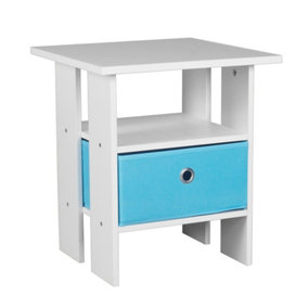 URBNLIVING Height 40cm 2 Tier Wooden White Table 1 Light Blue Drawer Side End Living Room Bedside Nightstand
