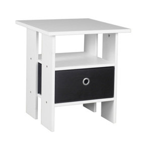 URBNLIVING Height 40cm 2 Tier Wooden White Table Black 1 Drawer Side End Living Room Bedside Nightstand