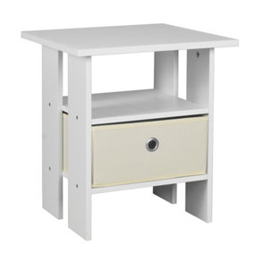 URBNLIVING Height 40cm 2 Tier Wooden White Table White 1 Drawer Side End Living Room Bedside Nightstand