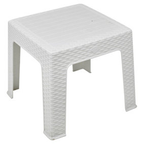 URBNLIVING Height 41cm White Rattan Design Wicker Coffee Table Bistro Outdoor Plastic Garden Patio Furniture