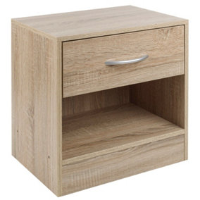 URBNLIVING Height 42cm 1 Drawer Compact Wooden Bedroom Antique Oak Colour Bedside Cabinet Furniture Nightstand Side Table