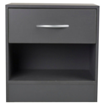 URBNLIVING Height 42cm 1 Drawer Compact Wooden Bedroom Dark Grey Colour Bedside Cabinet Furniture Nightstand Side Table