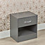 URBNLIVING Height 42cm 1 Drawer Compact Wooden Bedroom Dark Grey Colour Bedside Cabinet Furniture Nightstand Side Table
