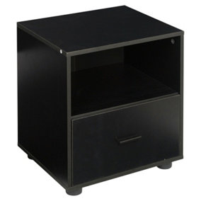 URBNLIVING Height 43cm 1 Drawer Wooden Bedside Black Cabinet Bedroom Furniture Storage Nightstand