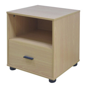 URBNLIVING Height 43cm 1 Drawer Wooden Bedside Cabinet Beech Bedroom Furniture Storage Nightstand