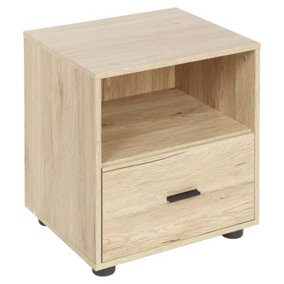 URBNLIVING Height 43cm 1 Drawer Wooden Bedside Oak Cabinet Bedroom Furniture Storage Nightstand