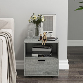 URBNLIVING Height 43cm 1 Drawer Wooden Bedside Table Ash Grey Set Colour Cabinet Bedroom Furniture Storage Nightstand