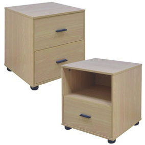 URBNLIVING Height 43cm 1 Drawer Wooden Bedside Table Cabinet Beech Bedroom Furniture Storage Nightstand