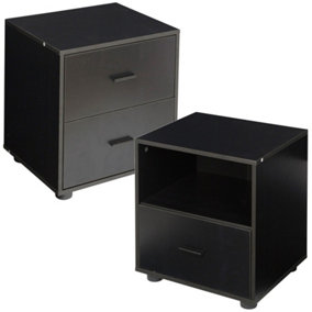 URBNLIVING Height 43cm 1 Drawer Wooden Bedside Table Cabinet Black Bedroom Furniture Storage Nightstand