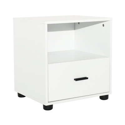 URBNLIVING Height 43cm 1 Drawer Wooden Bedside Table White