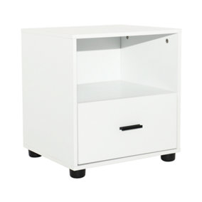 URBNLIVING Height 43cm 1 Drawer Wooden Bedside Table Cabinet White Bedroom Furniture Storage Nightstand