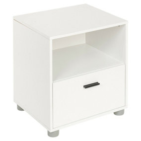 URBNLIVING Height 43cm 1 Drawer Wooden White Bedside Cabinet Bedroom Furniture Storage Nightstand