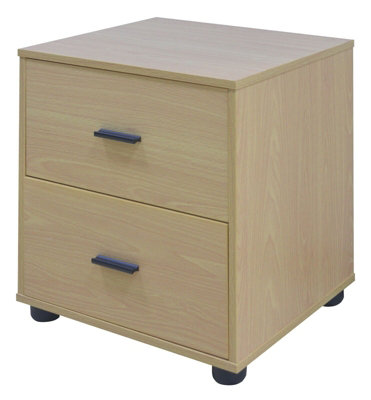 URBNLIVING Height 43cm 2 Drawer Beech Wooden Bedside Cabinet Bedroom Furniture Storage Nightstand