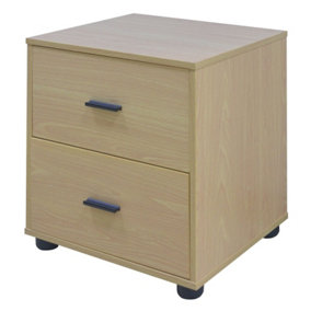 URBNLIVING Height 43cm 2 Drawer Beech Wooden Bedside Cabinet Bedroom Furniture Storage Nightstand