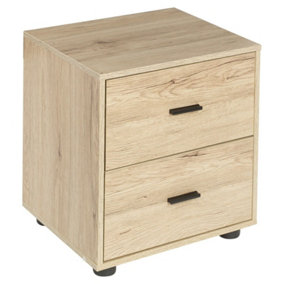 URBNLIVING Height 43cm 2 Drawer Wooden Bedside oak Cabinet Bedroom Furniture Storage Nightstand