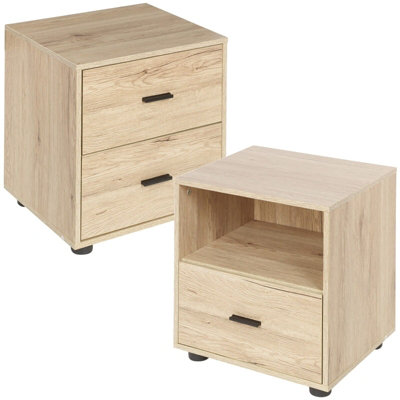 URBNLIVING Height 43cm 2 Drawer Wooden Bedside Table Cabinet Bedroom Furniture Oak Storage Nightstand