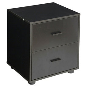 URBNLIVING Height 43cm 2 Drawer Wooden Black Bedside Cabinet Bedroom Furniture Storage Nightstand