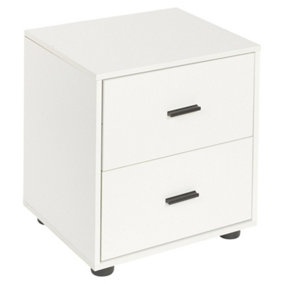 URBNLIVING Height 43cm 2 Drawer Wooden White Bedside Cabinet Bedroom Furniture Storage Nightstand