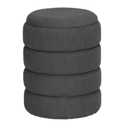 URBNLIVING Height 45.5cm Soft Velvet Round Dark Grey Ottoman Storage Pouffe Footstool Dressing Vanity Chair