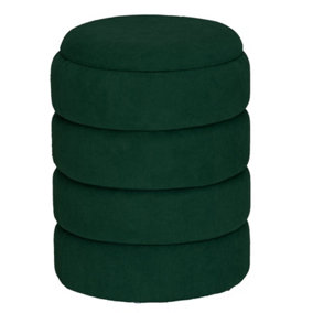 URBNLIVING Height 45.5cm Soft Velvet Round Green Ottoman Storage Pouffe Footstool Dressing Vanity Chair