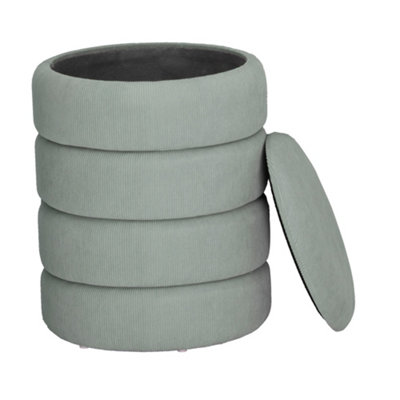URBNLIVING Height 45.5cm Soft Velvet Round Light Grey Ottoman 