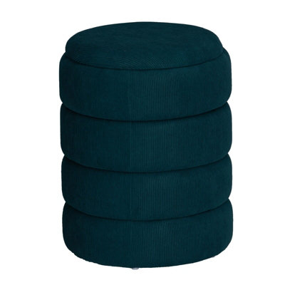 URBNLIVING Height 45.5cm Soft Velvet Round Teal Blue Ottoman Storage Pouffe Footstool Dressing Vanity Chair