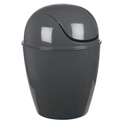 URBNLIVING Height 45cm 12L Grey Plastic Swing Top Lid Bin Rubbish Trash Can Bathroom Office Under Counter