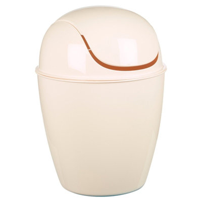 URBNLIVING Height 45cm 12L Off White Plastic Swing Top Lid Bin Rubbish Trash Can Bathroom Office Under Counter