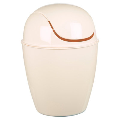 URBNLIVING Height 45cm 12L Off White Plastic Swing Top Lid Bin Rubbish Trash Can Bathroom Office Under Counter