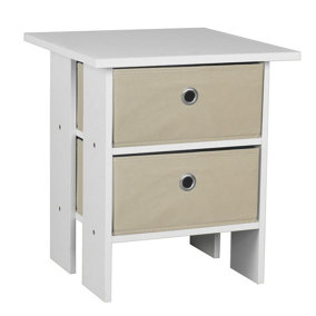 URBNLIVING Height 45cm 2 Tier 2 Drawer White and Beige Wooden Bedside Table