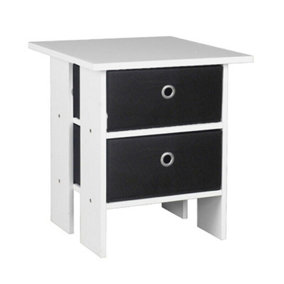 URBNLIVING Height 45cm 2 Tier 2 Drawer White and Black Wooden Bedside Table
