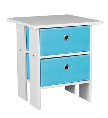 URBNLIVING Height 45cm 2 Tier 2 Drawer White and Light Blue Wooden Bedside Table
