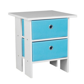 URBNLIVING Height 45cm 2 Tier 2 Drawer White and Light Blue Wooden Bedside Table