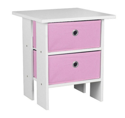 URBNLIVING Height 45cm 2 Tier 2 Drawer White and Pink Wooden Bedside Table
