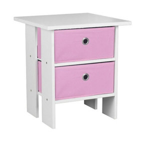 URBNLIVING Height 45cm 2 Tier 2 Drawer White and Pink Wooden Bedside Table
