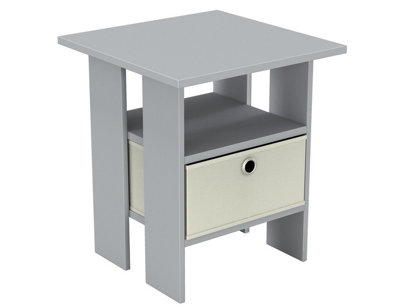 URBNLIVING Height 45cm 2 Tier Bedside Table Grey and Beige 1 Drawer Nightstand