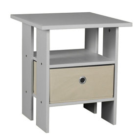 URBNLIVING Height 45cm 2 Tier Bedside Table Grey and Beige 1 Drawer Nightstand