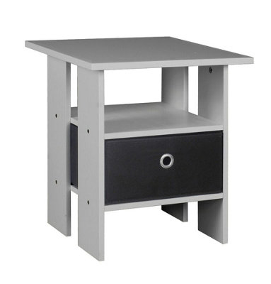 URBNLIVING Height 45cm 2 Tier Bedside Table Grey and Black 1 Drawer Nightstand