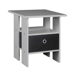 URBNLIVING Height 45cm 2 Tier Bedside Table Grey and Black 1 Drawer Nightstand