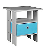 URBNLIVING Height 45cm 2 Tier Bedside Table Grey and Light Blue 1 Drawer Nightstand